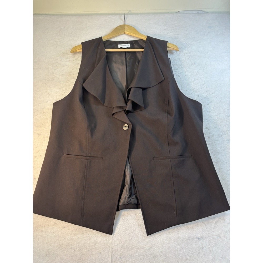 Susan Graver Ruffles Brown Vest Size XL Single Button